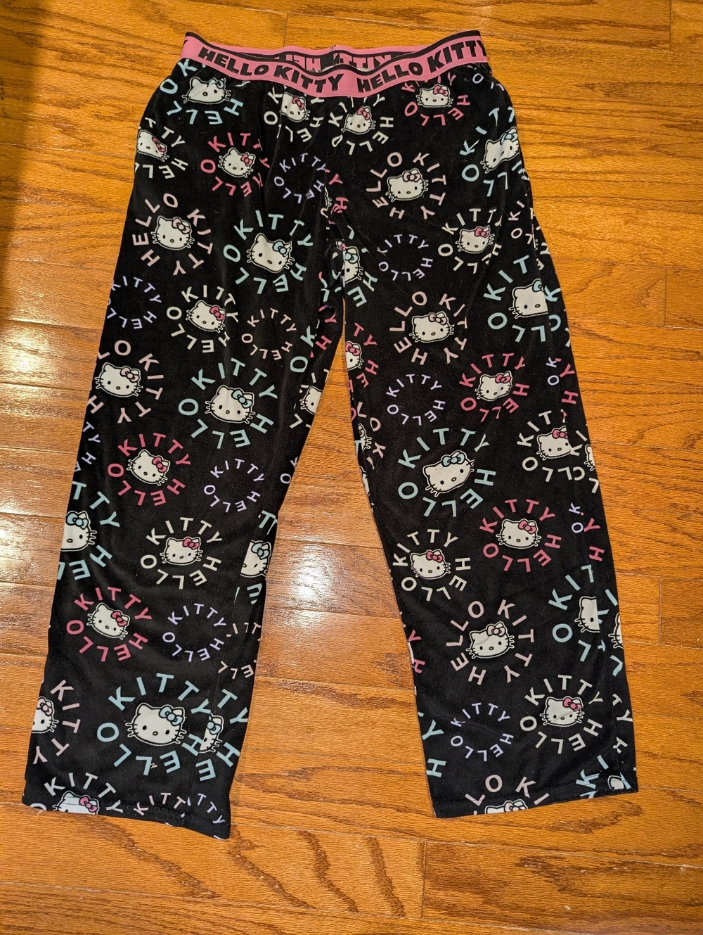 Hello Kitty pajama pants - large - black & pink & white - fuzzy sleepwear